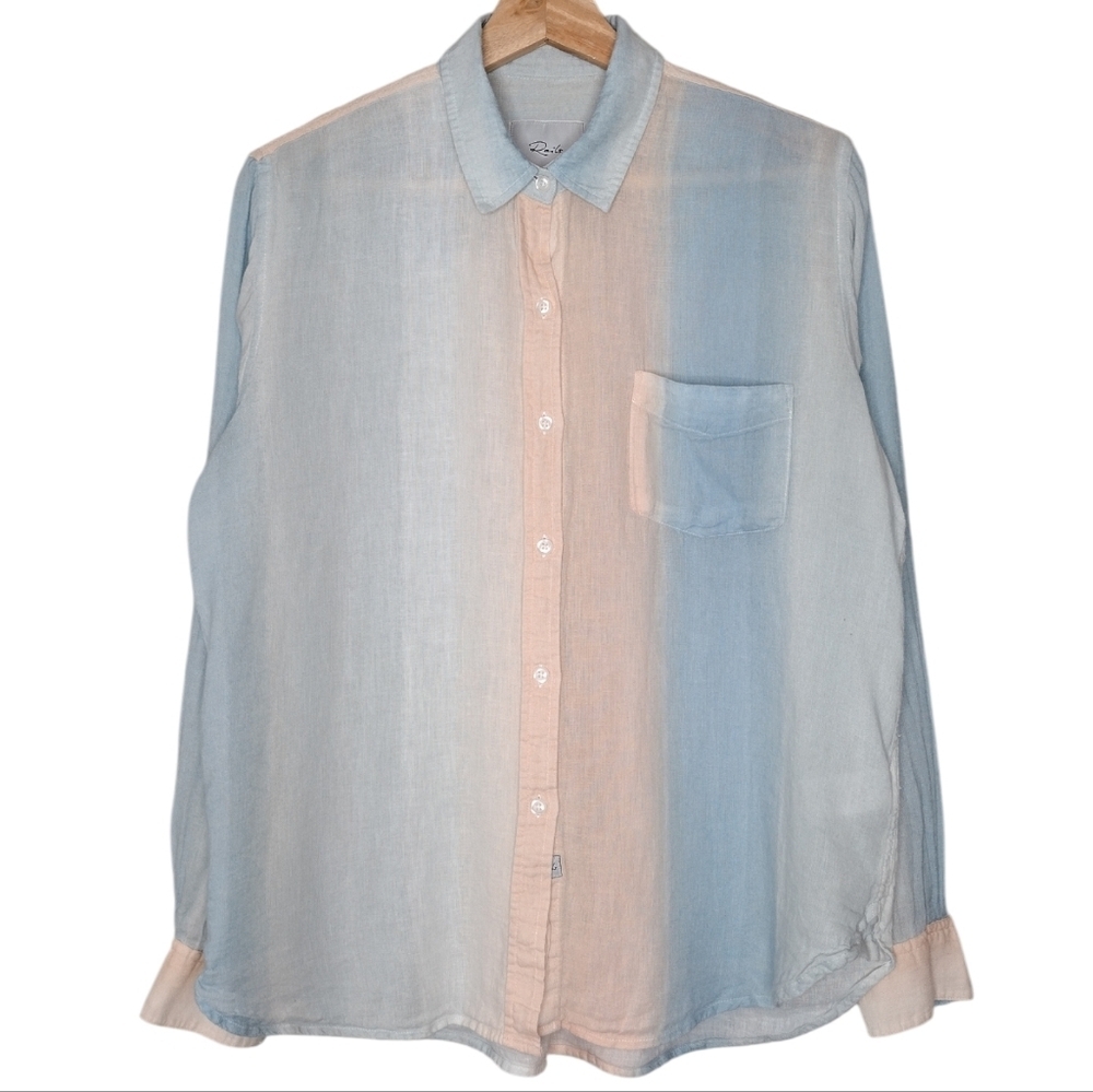 Rails Charli Sunset Gradient Peach Blue Linen Blend Button Front Shirt Sz M